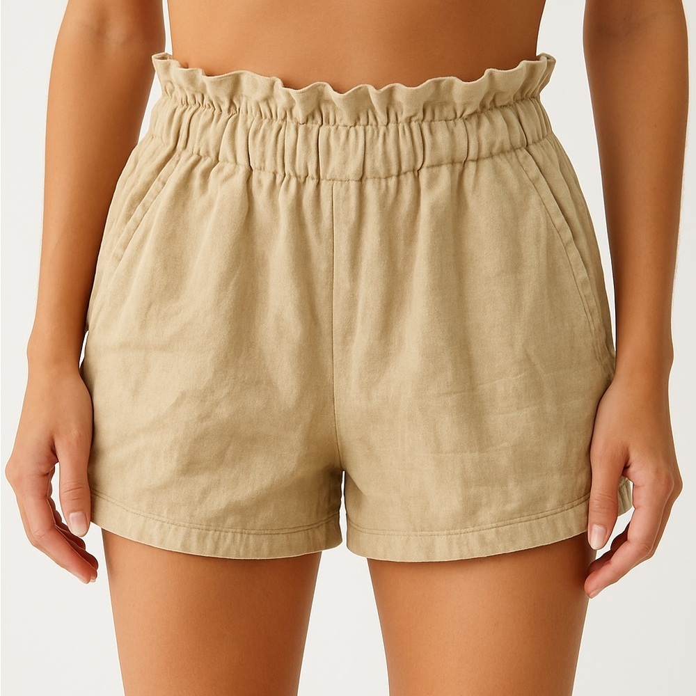 Hollister Linen Blend Paperbag High Rise Lined Shorts in Tan, Size XS